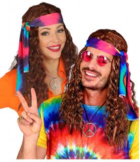 Hnědá hippies paruka s čelenkou