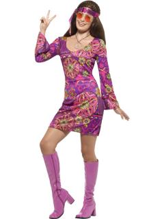 Kostým hippie růžové šaty Dámské Velikosti Kostýmů: M (40-42)