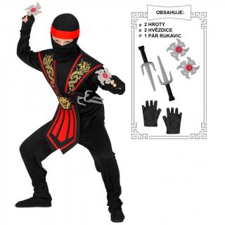 Kostým japonský ninja červený Dětské velikosti kostýmů: 116 cm (4-5 let)