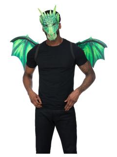 Maska drak s křídly zelený