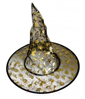 Průsvitný čarodějnický klobouk zlatý vzor
