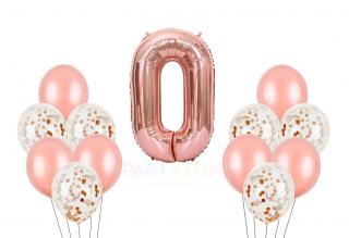 Růžový set balónky a foliový balónek číslo 0
