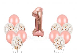 Růžový set balónky a foliový balónek číslo 1