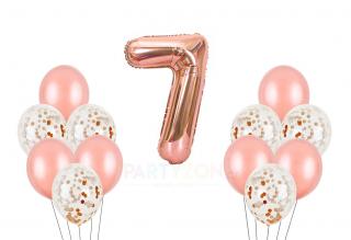 Růžový set balónky a foliový balónek číslo 7