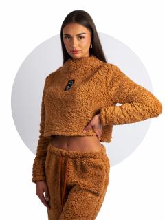 Mikina Fluffy Crop Sleeve Brown Velikost: L