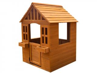 Dětský dřevěný zahradní domek s truhlíky