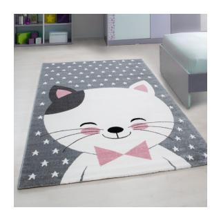 Dětský koberec - Bílá kočička s černým ouškem rozměr: 120x170