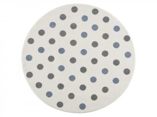 Dětský koberec kulatý s puntíky barva: krémová - modrá, stříbrnošedá, rozměr: 133 cm