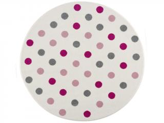 Dětský koberec kulatý s puntíky barva: krémová - řůžová, stříbrnošedá, rozměr: 133 cm