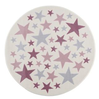 Dětský koberec - Moře hvězdiček kulatý barva: krémovošedá - růžová, rozměr: 133 cm