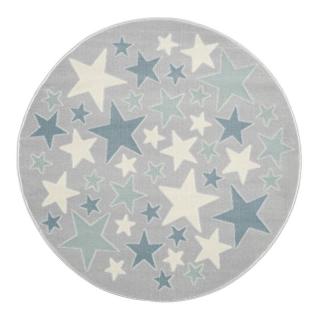 Dětský koberec - Moře hvězdiček kulatý barva: stříbrnošedá - modrá, rozměr: 133 cm