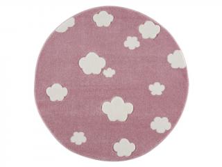 Dětský koberec Sky Cloud mráčky kulatý barva: růžová-bílá