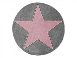 Dětský kulatý koberec -  Hollywood Star barva: šedá x růžová, Velikost: průměr 133
