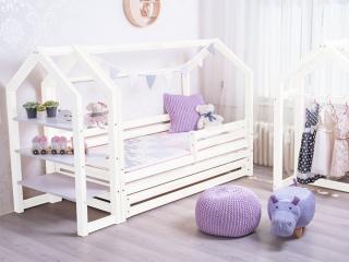 Domečková postel s šuplíkem premium bílá rozměr lůžka: 90 x 180 cm, šuplík, nožičky: bez nožiček, Zábrany: Obě