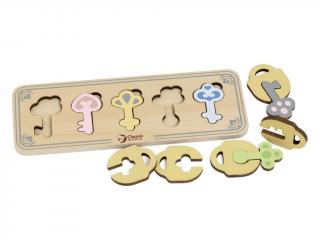 Dřevěné vkládací puzzle - klíče a zámky