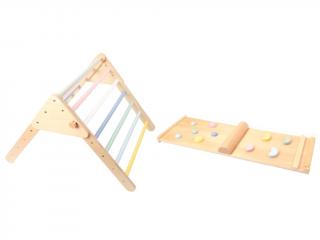 Dřevěný Piklerové trojúhelník set s montessori prknem - pastelový - BAZAR
