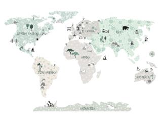 ELIS DESIGN KOPKO MAPA SVĚTA samolepka na zeď barva: tropická, Velikost: M (střední)