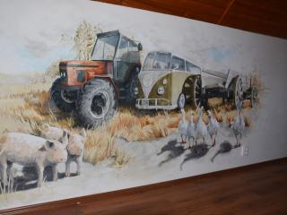 Malba na zeď - Traktor s bagrem