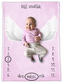 Milníková deka na focení miminek Andělská křídla růžová varianta: bez jména miminka
