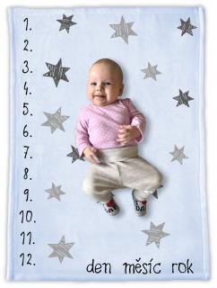Milníková deka na focení miminek Modré hvězdičky varianta: bez jména miminka