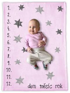 Milníková deka na focení miminek Růžové hvězdičky varianta: bez jména miminka