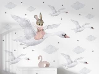 Nálepka na zeď - Králičí holčička na labuti