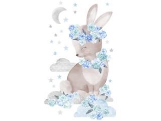 Nálepka na zeď - zvířátka - králík s růžemi barva: Modrá
