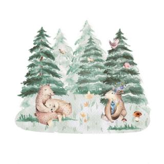 Nálepka na zeď - zvířátka, usínání v lese s medvědy Velikost: velká - L