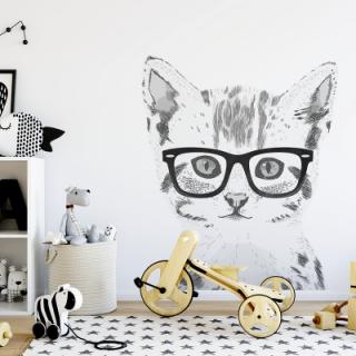 Samolepka na zeď - kočka v brýlích Barva brýlí: černá, Velikost: L