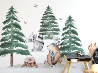Set - nálepky Lesní království - Zvířátka s medvědem, zimní stromky XL