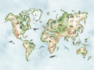 Tapeta Mapa světa se zvířátky Délka: 250 cm