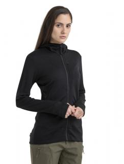 Dámská merino mikina s kapucí, zip ICEBREAKER Wmns Merino 260 Quantum IV LS Zip Hoodie, Black velikost: L