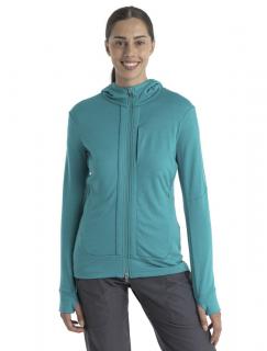 Dámská merino mikina s kapucí, zip ICEBREAKER Wmns Quantum III LS Zip Hood, Flux Green/Ether velikost: XS