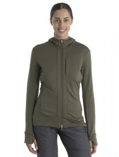 Dámská merino mikina s kapucí, zip ICEBREAKER Wmns Quantum III LS Zip Hood, Loden velikost: L