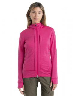 Dámská merino mikina s kapucí, zip ICEBREAKER Wmns Quantum III LS Zip Hood, Tempo/Electron Pink velikost: L