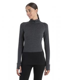 Dámské merino triko dlouhý rukáv, 1/2 zip ICEBREAKER Wmns Merino ZoneKnit 200 LS Half Zip, Jet Heather/Black/Metro H velikost: M