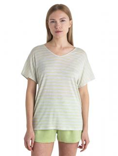 Dámské merino triko krátký rukáv ICEBREAKER Wmns Merino Drayden Reversible SS Top Stripe, Ecru Heather/Glazen velikost: L