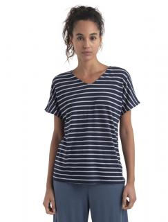 Dámské merino triko krátký rukáv ICEBREAKER Wmns Merino Drayden Reversible SS Top Stripe, Midnight Navy/Snow velikost: L