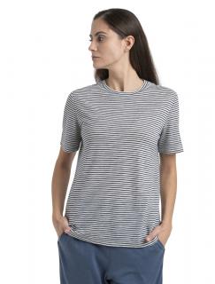 Dámské merino triko krátký rukáv ICEBREAKER Wmns Merino Linen SS Tee Stripe, Snow/Midnight Navy velikost: S