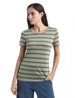 Dámské merino triko krátký rukáv ICEBREAKER Wmns Wave SS Tee Stripe, Lichen/Loden/Snow velikost: L