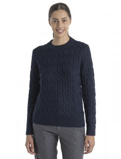 Dámský merino svetr ICEBREAKER Wmns Merino Cable Knit Crewe Sweater, Midnight Navy velikost: L