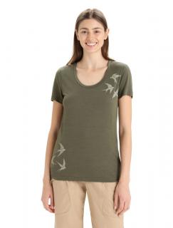 ICEBREAKER Wmns Tech Lite II SS Scoop Tee Swarming Shapes, Loden velikost: XS