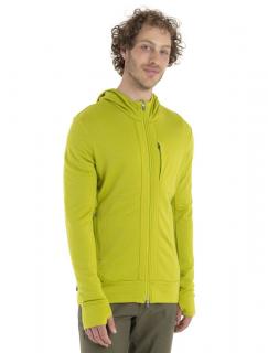 Pánská merino mikina s kapucí, zip ICEBREAKER Mens Quantum III LS Zip Hood, Bio Lime/Loden velikost: L