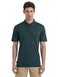 Pánské merino polo triko ICEBREAKER Mens Drayden SS Polo, Fathom Green velikost: M