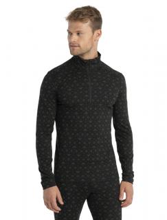 Pánské merino triko dlouhý rukáv, 1/2 zip ICEBREAKER Mens Merino 200 Oasis LS Half Zip First Snow, Black/Loden/Aop velikost: L