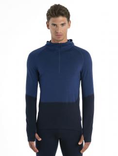 Pánské merino triko dlouhý rukáv, 1/2 zip ICEBREAKER Mens Merino 200 Sonebula LS Half Zip Hood, Mid Nvy/Royal Nvy/Snow velikost: L