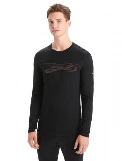 Pánské merino triko dlouhý rukáv ICEBREAKER Mens 200 Oasis LS Crewe Ski Stripes, Black velikost: L