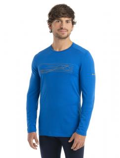 Pánské merino triko dlouhý rukáv ICEBREAKER Mens 200 Oasis LS Crewe Ski Stripes, Lazurite velikost: S