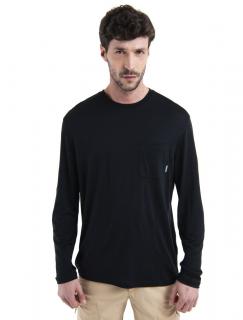 Pánské merino triko dlouhý rukáv ICEBREAKER Mens Merino 150 Tech Lite III LS Relaxed Pocket Tee, Black velikost: L