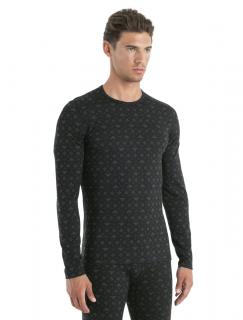 Pánské merino triko dlouhý rukáv ICEBREAKER Mens Merino 200 Oasis LS Crewe First Snow, Black/Loden/Aop velikost: M